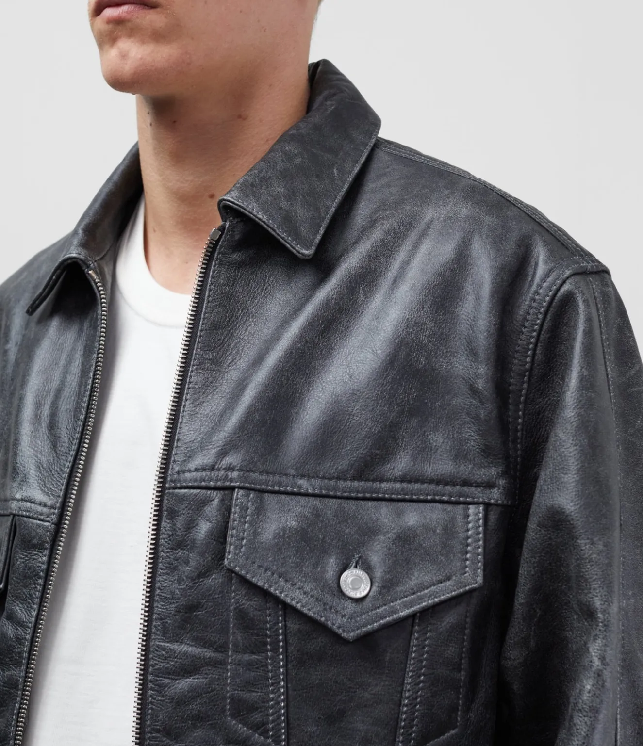Online CB CRACKED LEATHER TRUCKER Outerwear|Leather