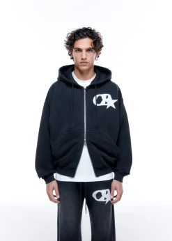 Discount CB STAR DISTRESSED POCKET ZIPPED HOODIE Hoodies