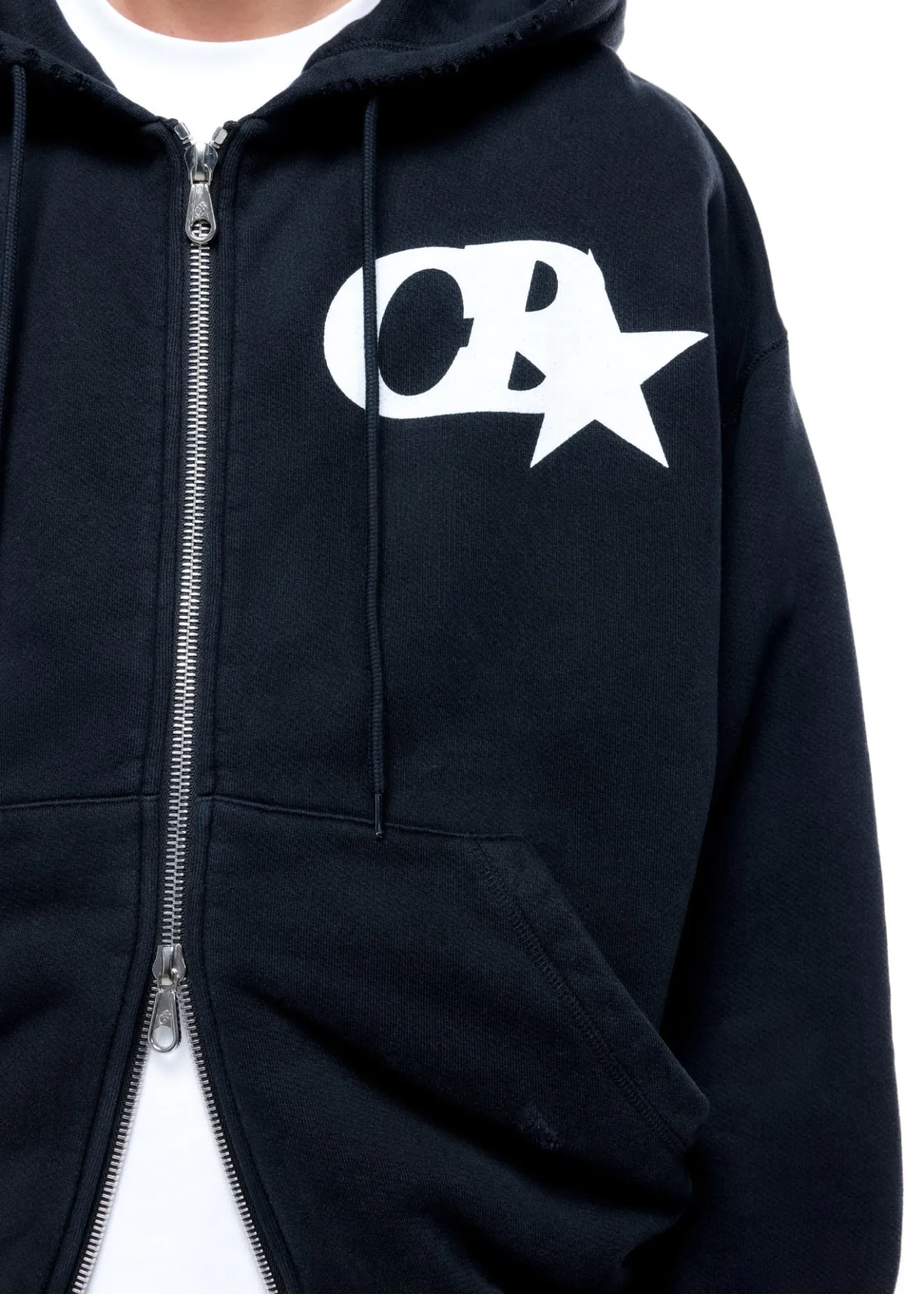 Discount CB STAR DISTRESSED POCKET ZIPPED HOODIE Hoodies